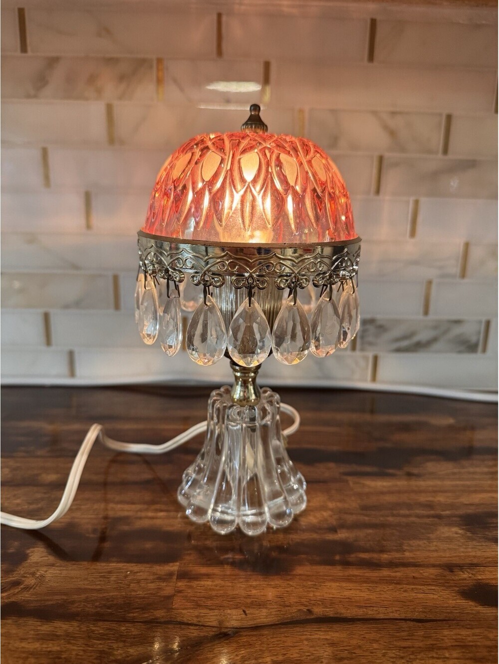 Vintage Michelotti Cranberry Glass Boudoir Princess Lamp 9in